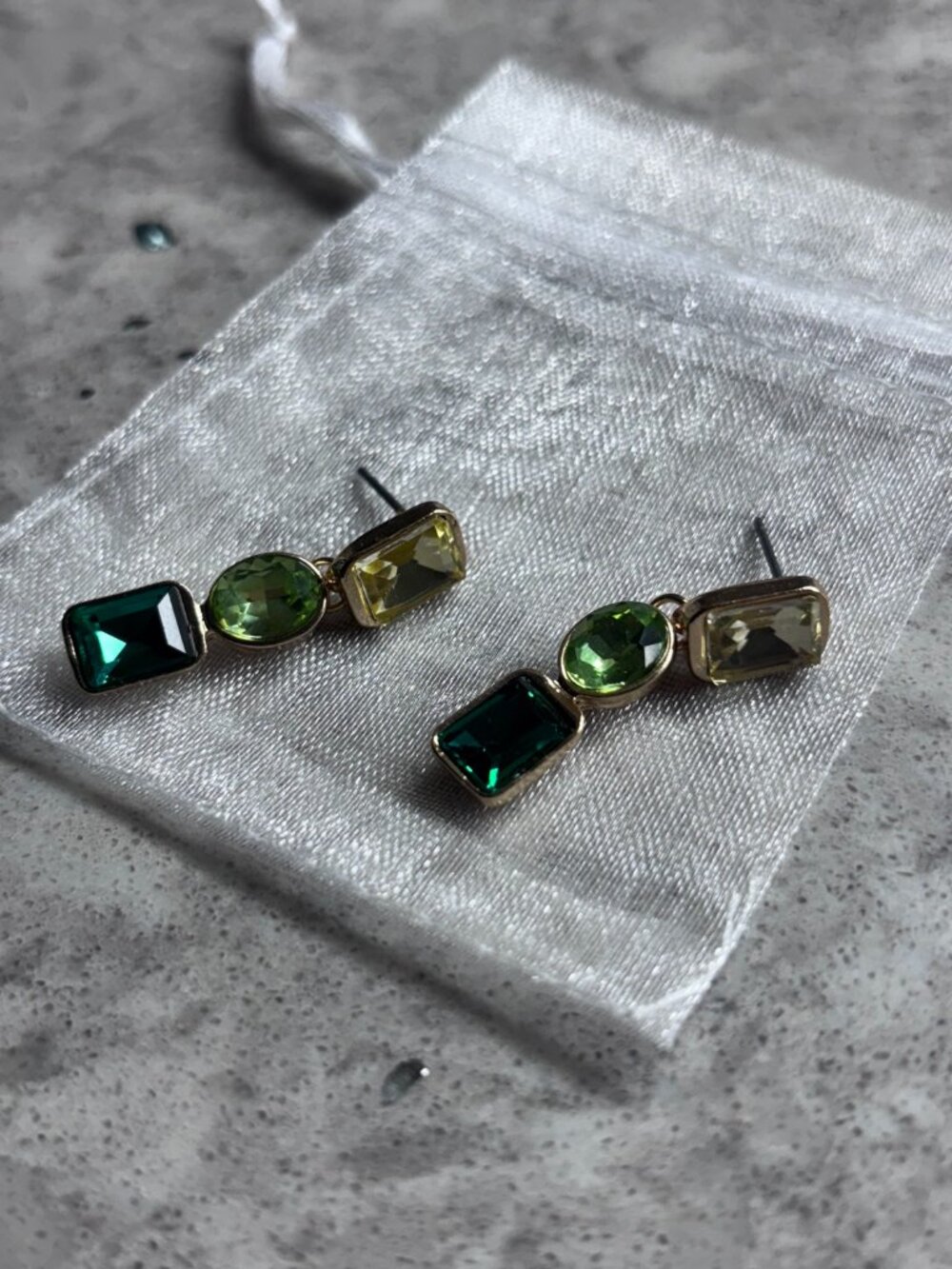 Green Crystal Drop Earrings